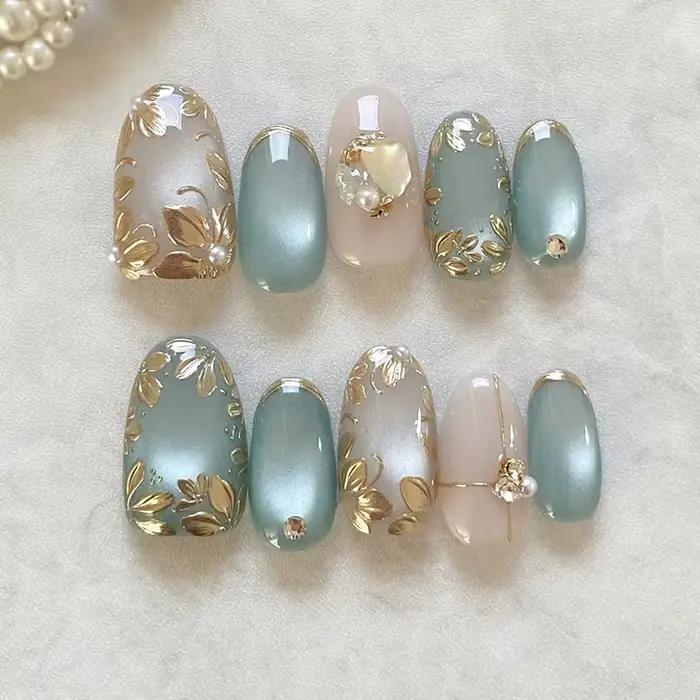 24 pièces dégradé rose amande faux ongles conseils portable oeil de chat tache conception ongles ens