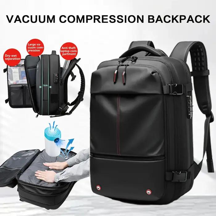 Sac à dos de voyage sous vide 60L extensible avec système de compression d'air et serrure TSA
