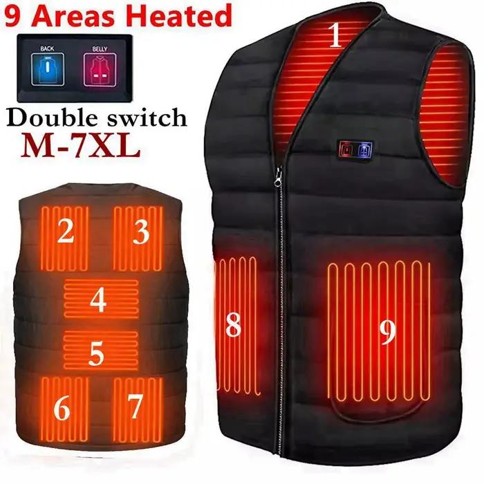 Hommes automne hiver chauffage intelligent coton gilet 9 zones chauffé col en V gilet femmes en plei