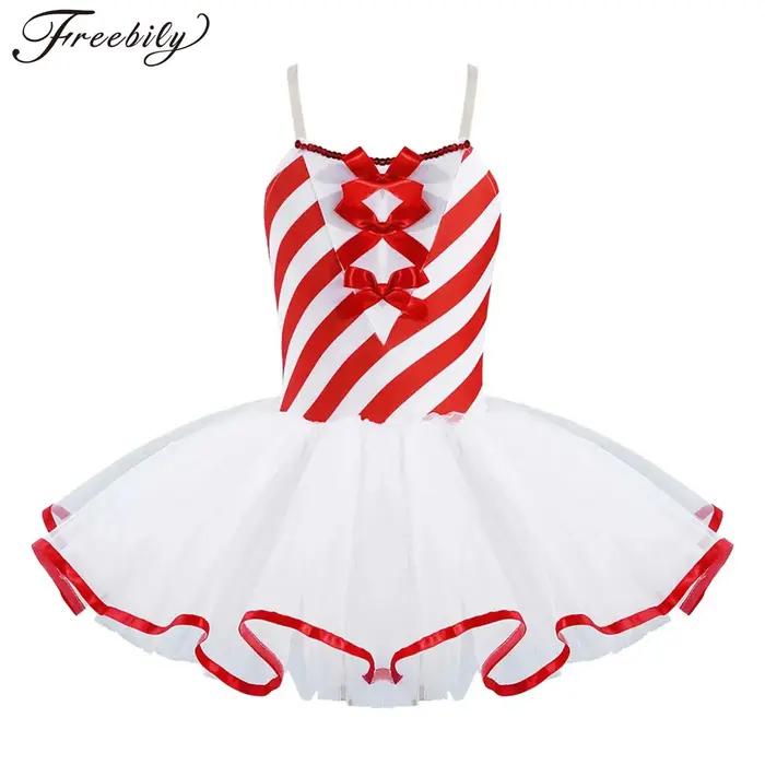 Robe de danse tutu de ballet rayée Candy Cane pour filles, patinage artistique de Noël, costume de d