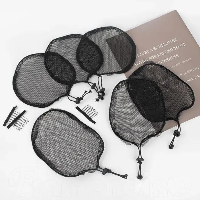 Filet de tissage noir, 5 pièces, cordon élastique, queue de cheval avec 3 Clips en maille pour la fa