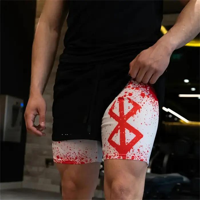 Anime sport Fitness course Jogging Performance Shorts hommes Shorts 2 en 1 bicouche Shorts imprimer
