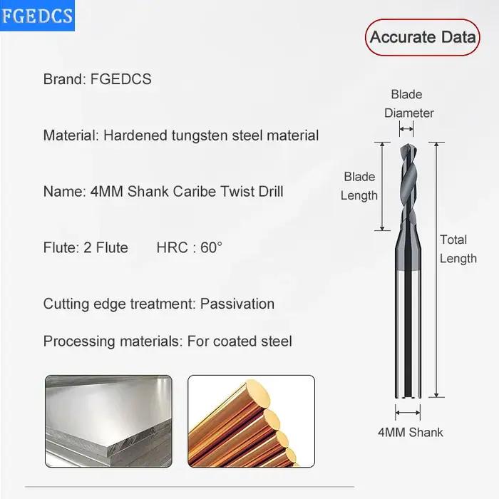 Foret en alliage de carbure, acier au tungstène, foret hélicoïdal dur en acier inoxydable, tige D4mm