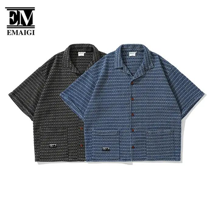 Chemises Vintage en Denim pour hommes, Streetwear, mode, ample, décontracté, à rayures, manches cour