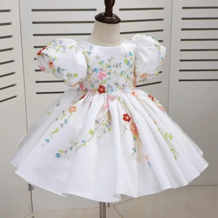 Robe de princesse blanche faite main avec appliques pour enfants, tenue de cérémonie pour filles, id