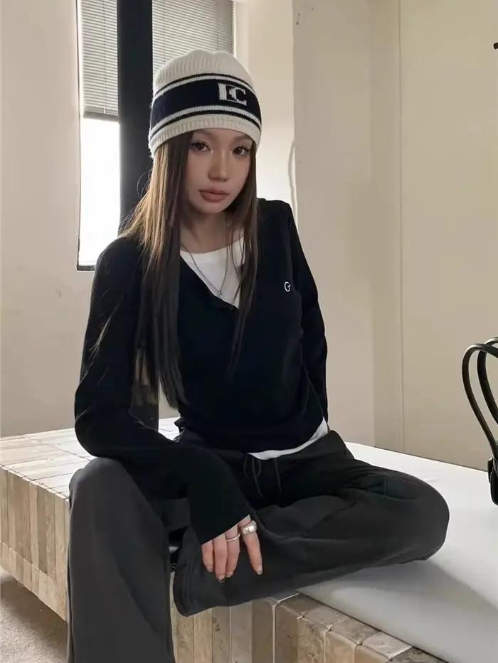 T-shirt femme faux deux pièces T-shirt à manches longues pour l'automne et l'hiver coupe ajustée et
