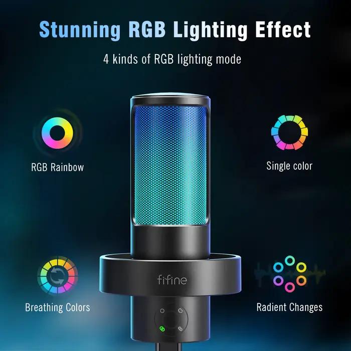 FIFINE-Ampligame A8 PLUS USB MIC avec abonnés, RVB allable, 3 capsules, 4 motifs polaires, cadrans d
