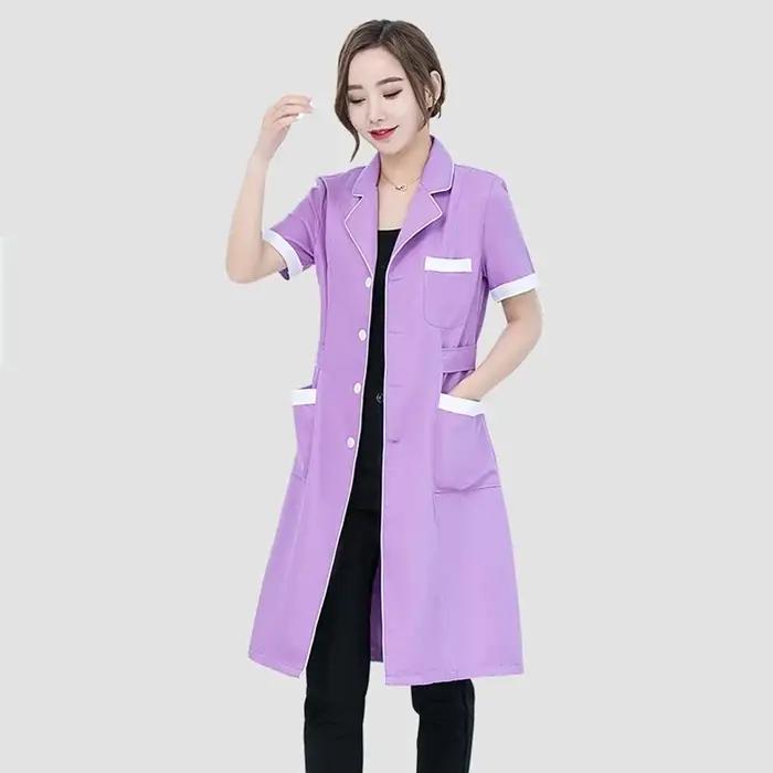 Vêtements de travail pour salon de beauté spa tatoueurs blouse de laboratoire d été violette à manches longues uniforme de gommage professionnel confortable et élégant