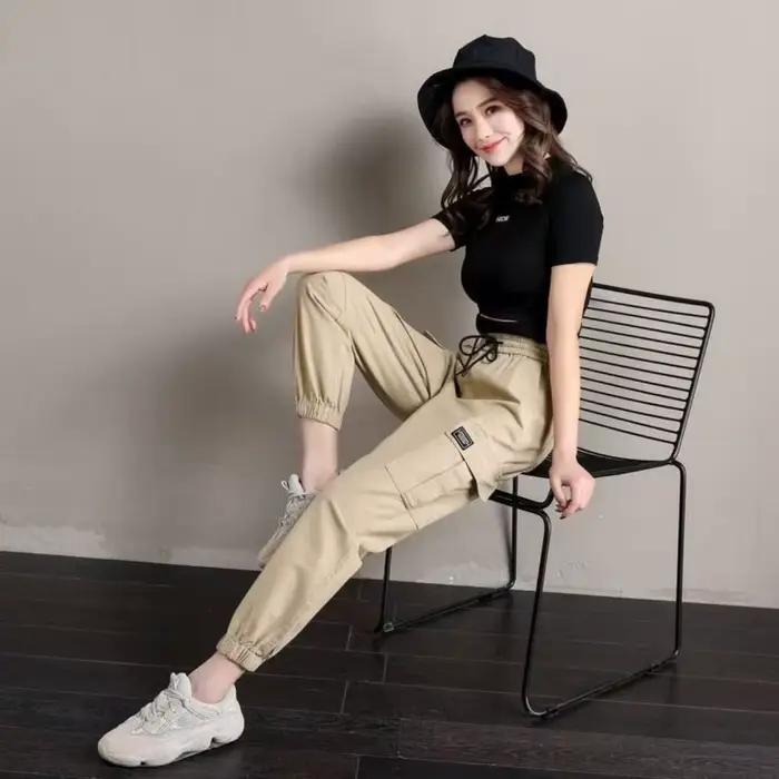 Pantalon femme Style fin nouveau solide poches décontractées pantalon à jambes larges cordon mode da