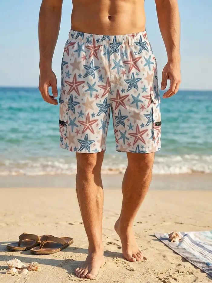 Shorts de plage pour hommes à imprimé intégral avec plusieurs poches, shorts de bain à séchage rapid