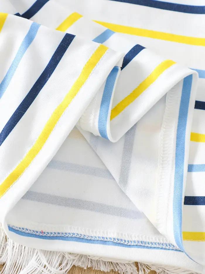 Ensemble t-shirt rayé à manches courtes et salopette en jean pour bébé garçon, ensemble deux pièces
