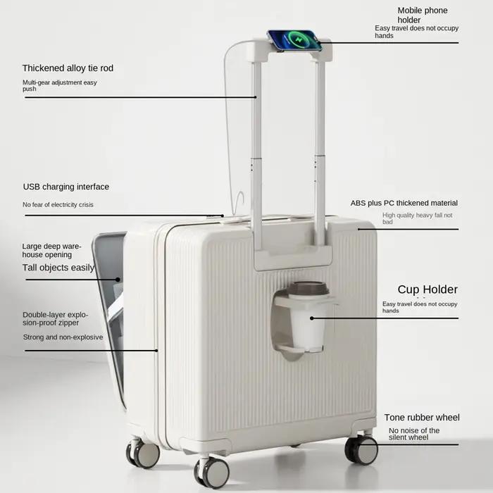 Valise de cabine 18/20 pouces à ouverture latérale, multifonctionnelle, portable, pour hommes et fem