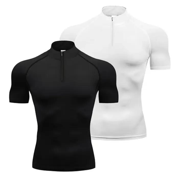 Polo compression homme course été Fitness séchage rapide musculation Muscle T-shirt sport