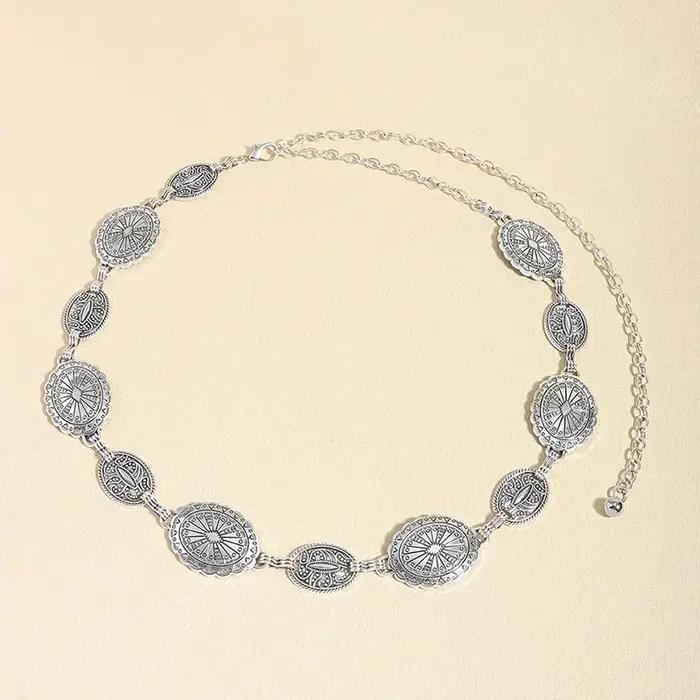Chaîne de taille en métal pour femmes, accessoires de style rétro, cercle décoratif sculpté, ceintur