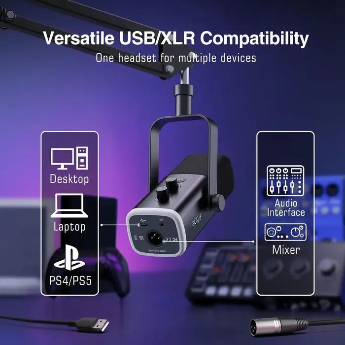 FIFINE-Kit de microphone de jeu XLR/USB, avec prise téléphonique pour sauna/muet/RVB/support de bras