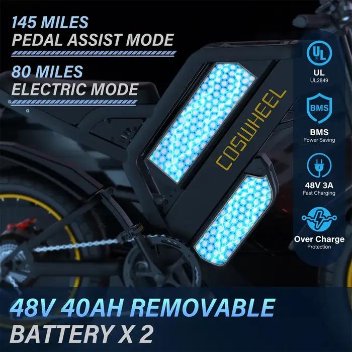 Vélo électrique Coswheel pour adultes 2000W 60V Moto Tout-Terrain VTT Fatbike 20 pouces探险骑行电助力自行车成人群山探险终极利器