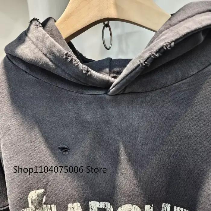 Sweat-shirt à capuche en détresse pour hommes, ample, décontracté, vêtements de sport, pull, Streetw