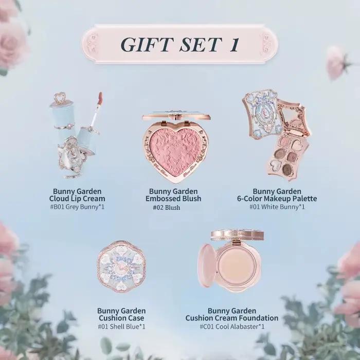Kit de maquillage Flower Knows Bunny Garden Collection - Coffret cadeau avec rouge à lèvres, crème p