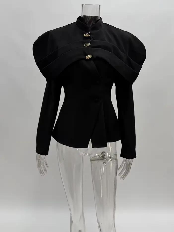 Trendix noir élégant Blazer pour femmes 2025 automne mode boutons dorés Patchwork veste manteau fête