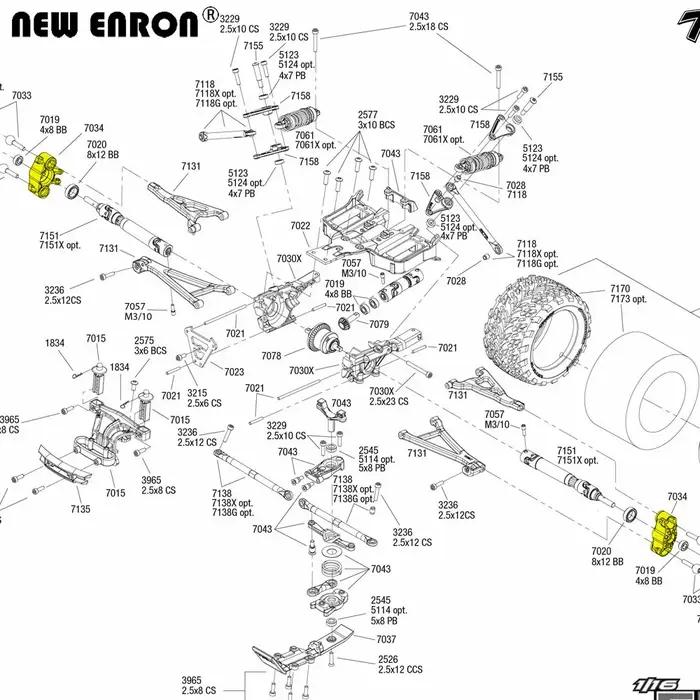 NOUVEAU ENRON 2 pièces en alliage # Supports d'essieu avant et arrière 7034, bras d'articulation pou