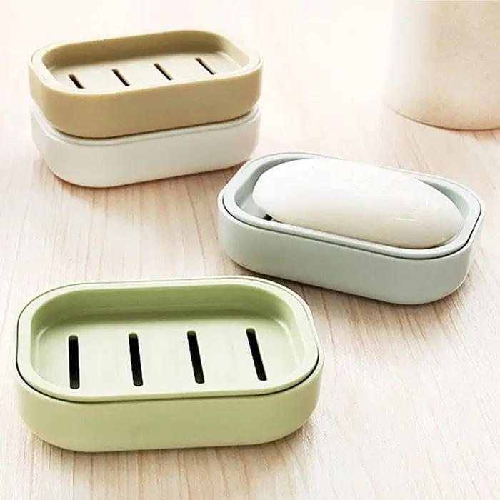 Porte-savon carré Double couche avec couvercle, boîte à savon de vidange en plastique, ménage salle