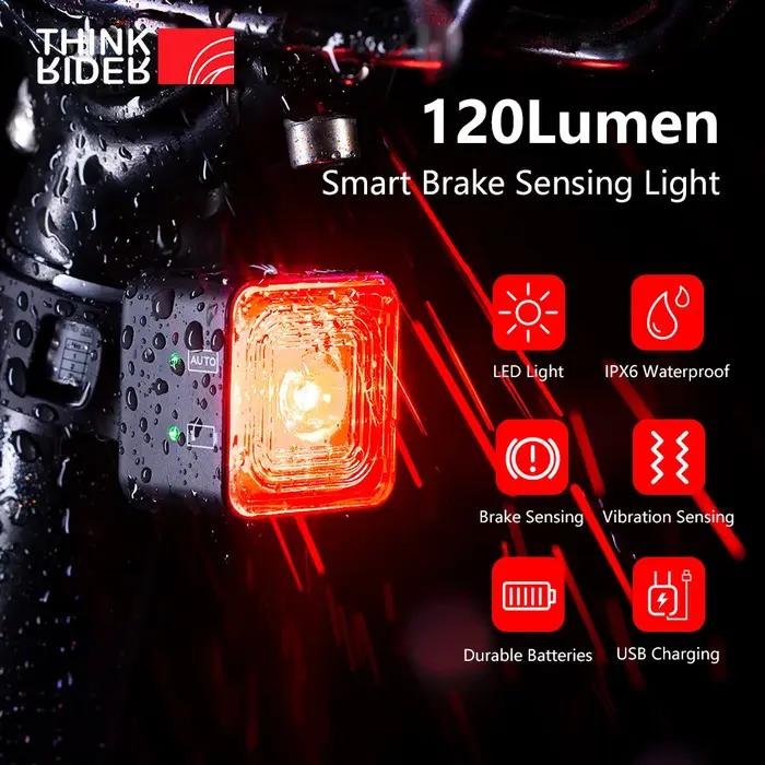 ThinkRider 120 Lumen vélo intelligent frein détection lumière IPX6 LED étanche charge vélo feu arriè