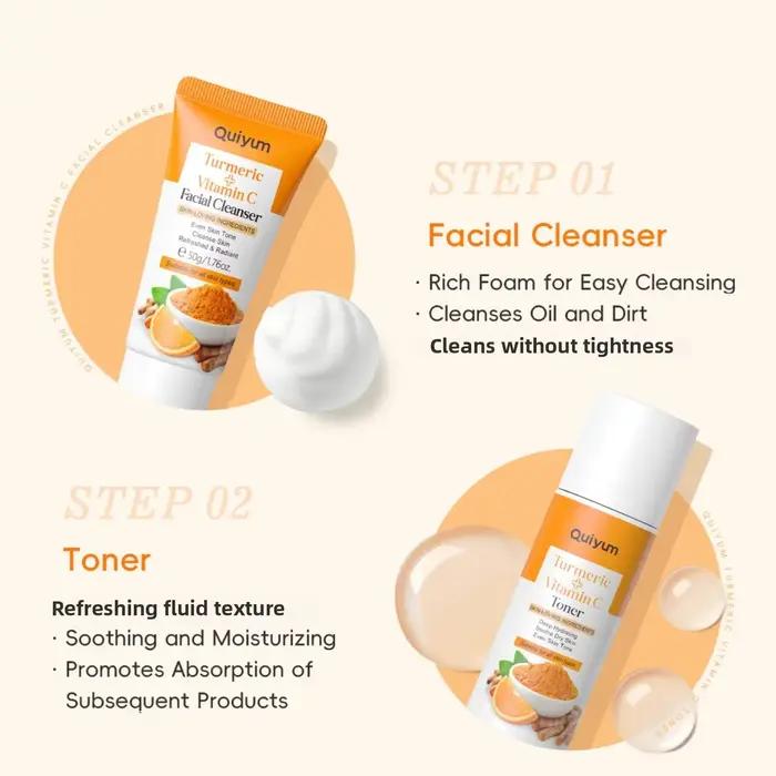 Kit Facial au curcuma à la vitamine C, raffermissement hydratant, ensemble de 5 pièces, Toner de lav
