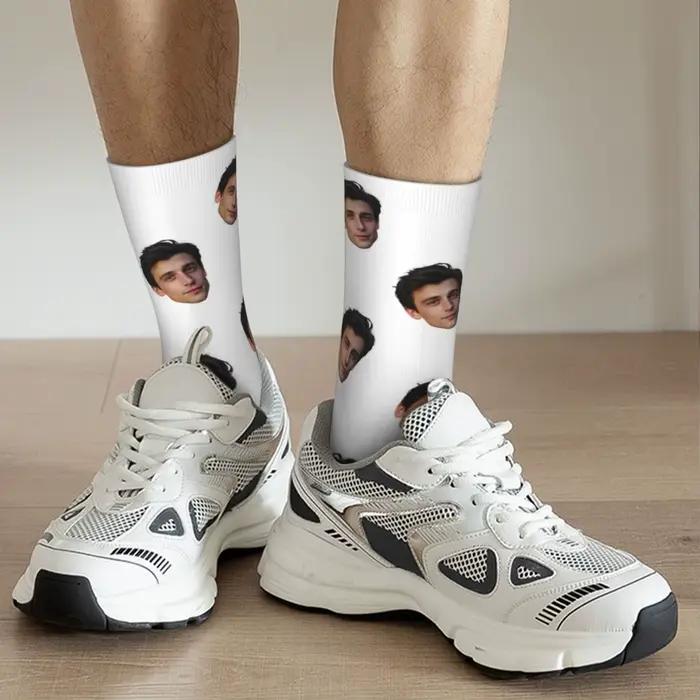Chaussettes personnalisées en forme de visage unisexes pour homme et femme, chaussettes photo personnalisées pour occasions spéciales, cadeaux d'anniversaire et fêtes familiales