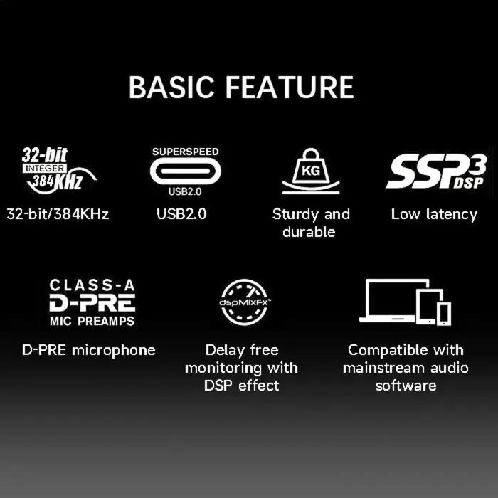 TEYUN Q26 2 canaux Interface Audio portable professionnelle console de carte son mini mélangeur USB