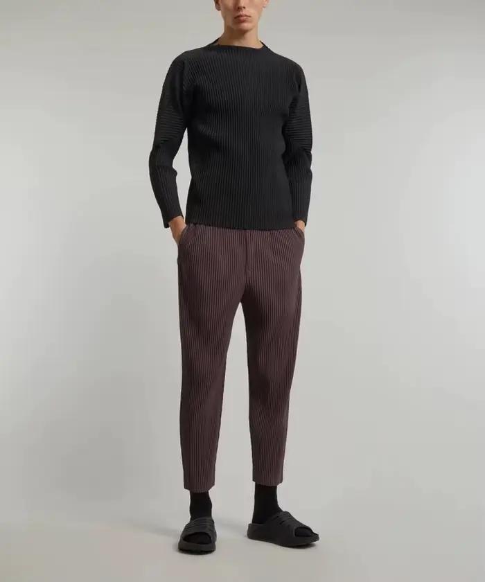 Miyake plissé homme manches longues T-Shirt mode classique noir haut à col roulé