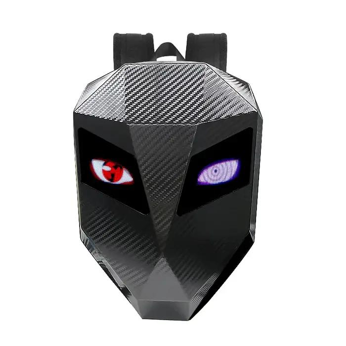 LED Moto Rider sac à dos yeux lueur modèle fibre de carbone texture casque locomotive sac à dos sac