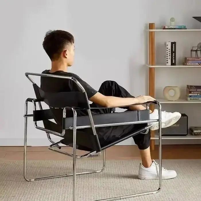 Vassili – chaise de loisirs nordique Simple, Style industriel médiéval, selle Bauhaus en cuir, résea