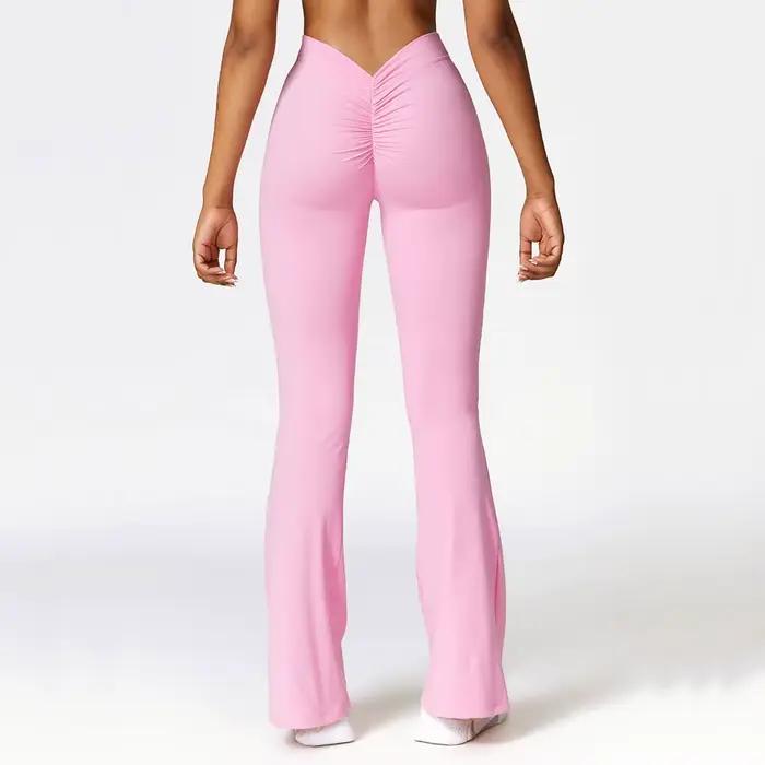 Pantalons de yoga en forme de V pour femmes, leggings évasés, taille haute, pantalons larges pour fe