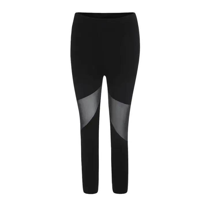 Leggings en maille patchwork noir pour femmes, pantalon élastique, capri, leggings de fitness