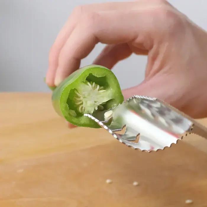 Corer de Chili en acier inoxydable, dissolvant de graines de courge amère, couteau de creusement de