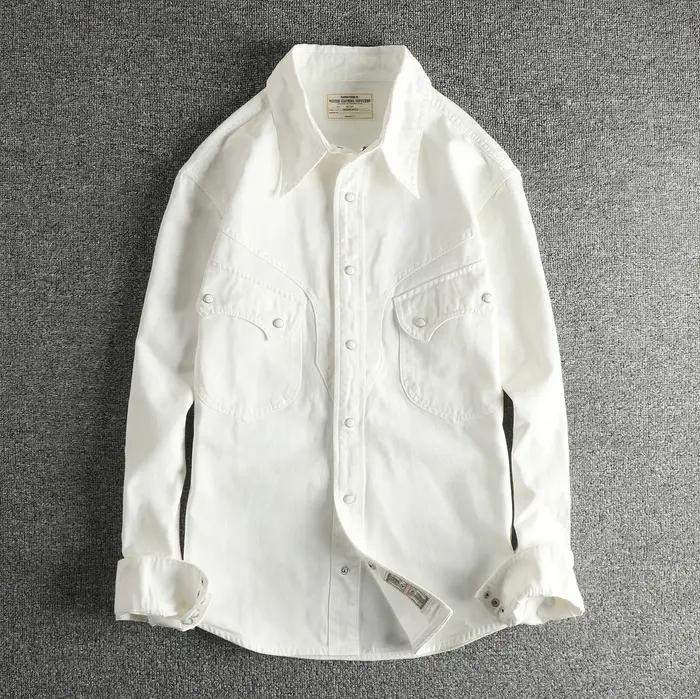 Réplique de chemise en jean pour hommes, Style rétro occidental américain, avec boutons en perles, n