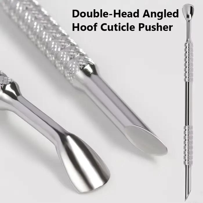 Poussoir à cuticules à sabot coudé à Double tête, bâton de manucure biseauté en acier inoxydable pou