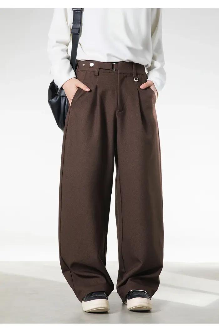 Pantalon drapé rétro pour hommes, taille réglable, décontracté, plissé, respirant, doux, jambe droit