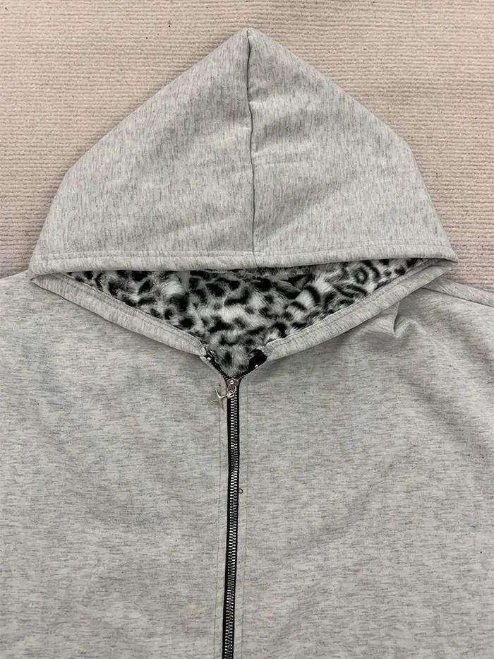 Automne/hiver léopard gris Double face sweat à capuche avec fermeture éclair hommes décontracté haut
