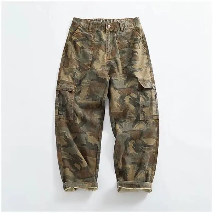 Pantalon cargo décontracté pour homme, style japonais, extérieur, multi-poches, ample, rétro, profil
