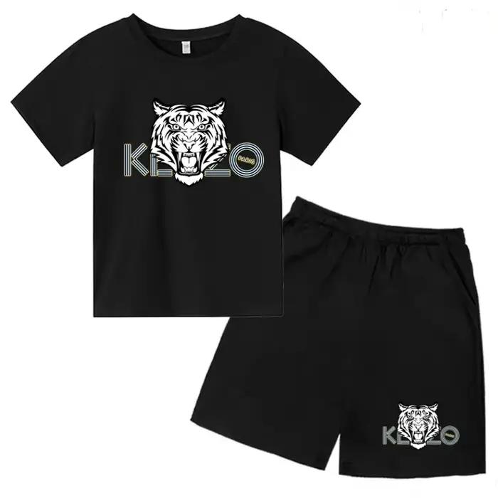 Vêtements d'été pour enfants, T-shirt imprimé tigre, haut à manches courtes + short, ensemble de vêt