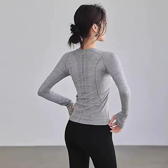 Haut de yoga pour femmes col rond sans couture t shirt de gym adapté aux sports d hiver fitness running yoga activité physique