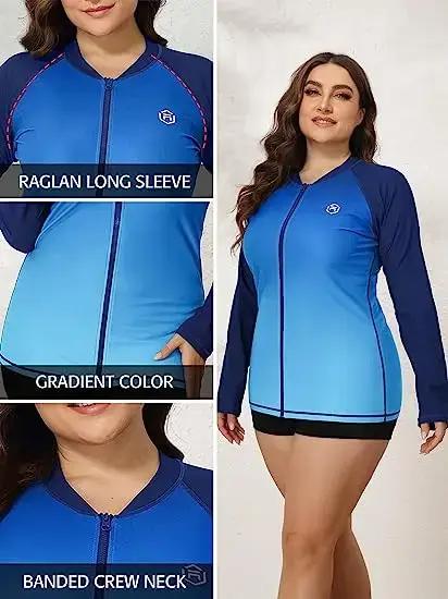 Anfilia-Maillot de bain grande taille pour femme, protection solaire à manches longues, fermeture éc