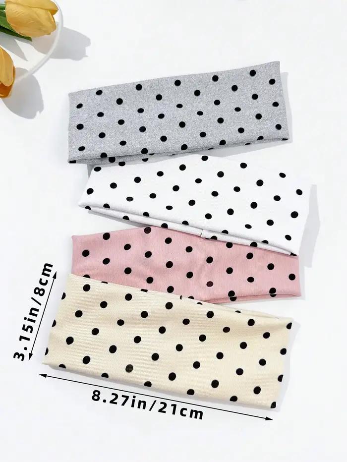 4 pièces/ensemble dames à pois imprimé large bord élastique bandeau de cheveux visage maquillage spo
