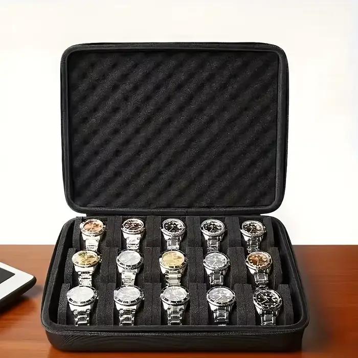 Boîte de rangement de montre avancée à 15 fentes avec vitrine élégante pour bijoux et accessoires à offrir pour collectionneurs montres et bijoux occassions spéciales