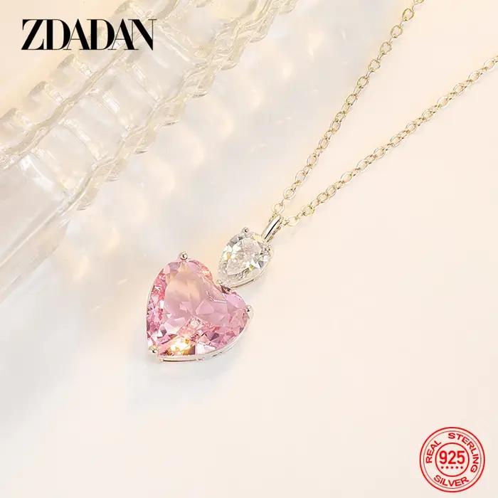ZDADAN 925 argent rose Zircon collier chaînes pour femmes bijoux de mode