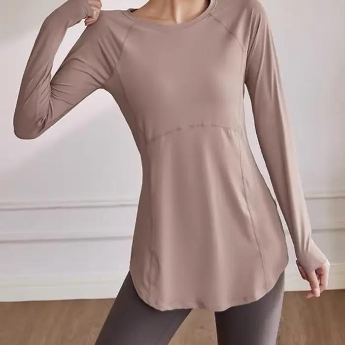 Nouvelle chemise de yoga ajustée à manches longues, vêtements de sport de course à pied d'exercice d