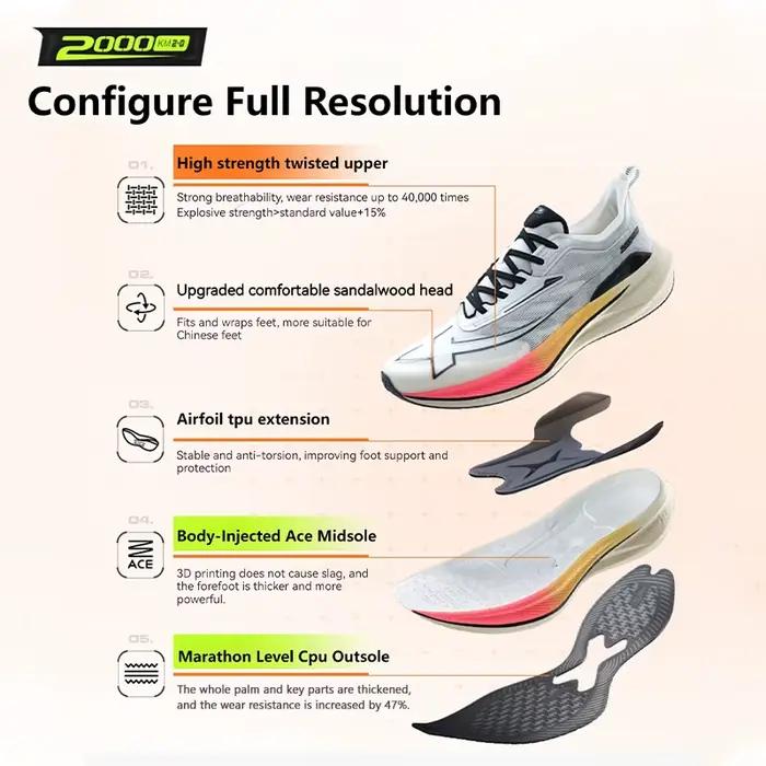 Chaussures de course femme Xtep 2000KM 2.0 - Absorption chocs TPU professionnel - Demi-taille inférieure