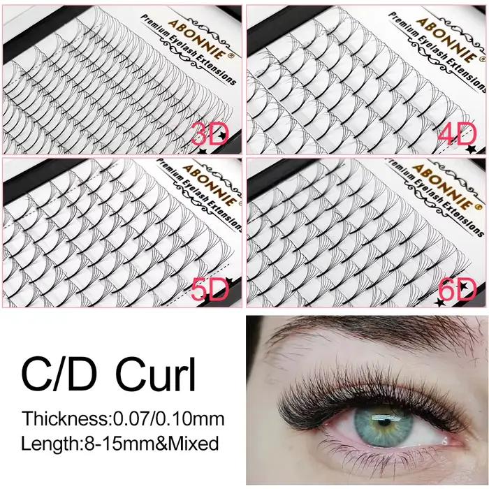 Abonnie 3D/4D/5D/6D Éventails de volume préfabriqués, cils volumineux à tige longue, extensions de c