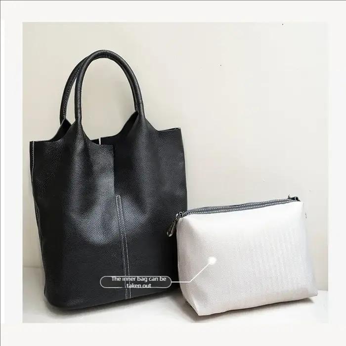 Femmes seau luxe sac fourre-tout femme décontracté véritable cuir de vache sacs à bandoulière dames